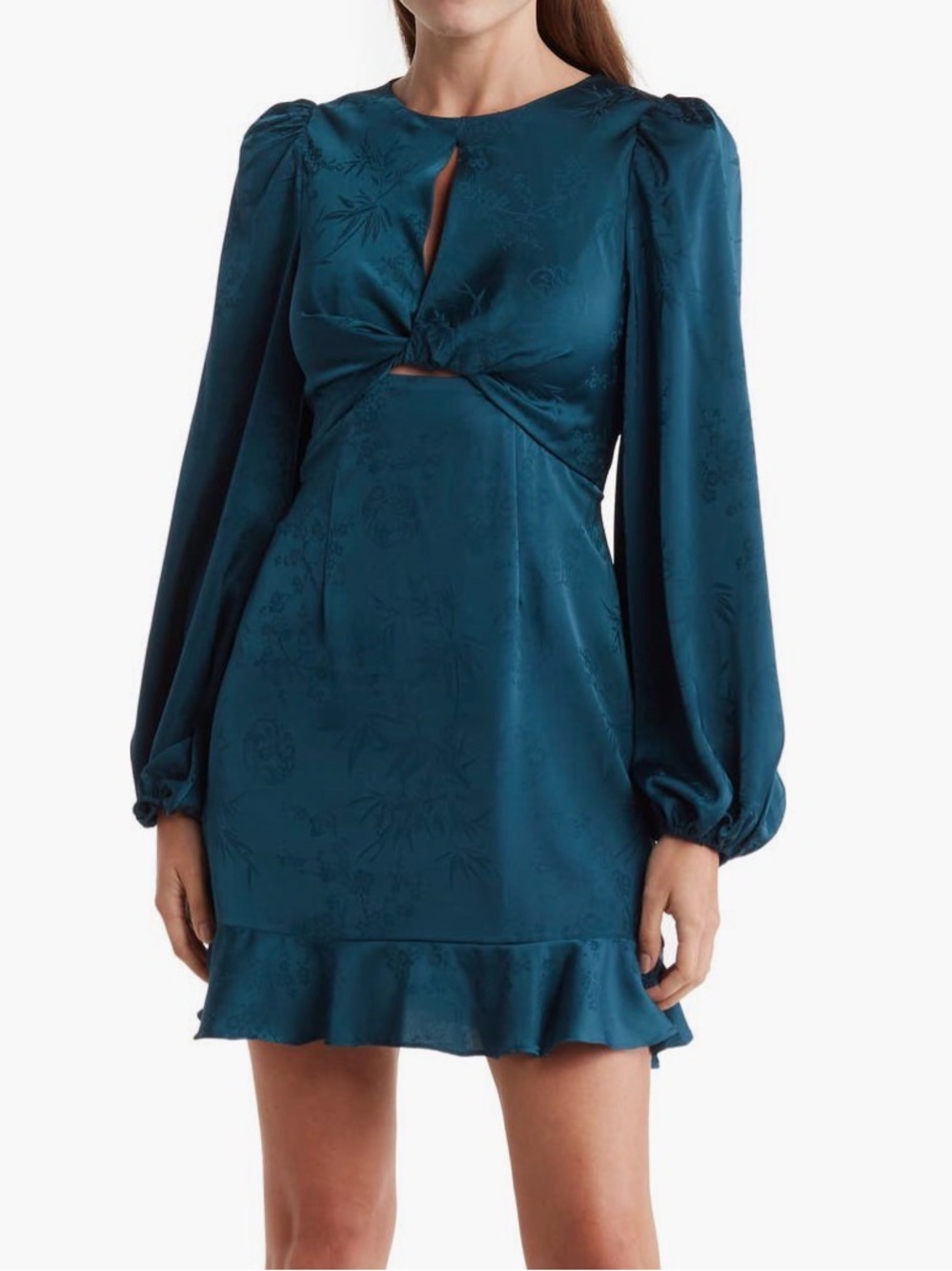 ASTR Satin Jacquard Mini Dress with Twist Front